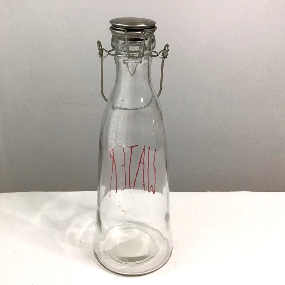 Threshold Clear Glass WATER Bottle Red Lettering Bail & Trigger Lid Farmhouse - Picture 4 of 9